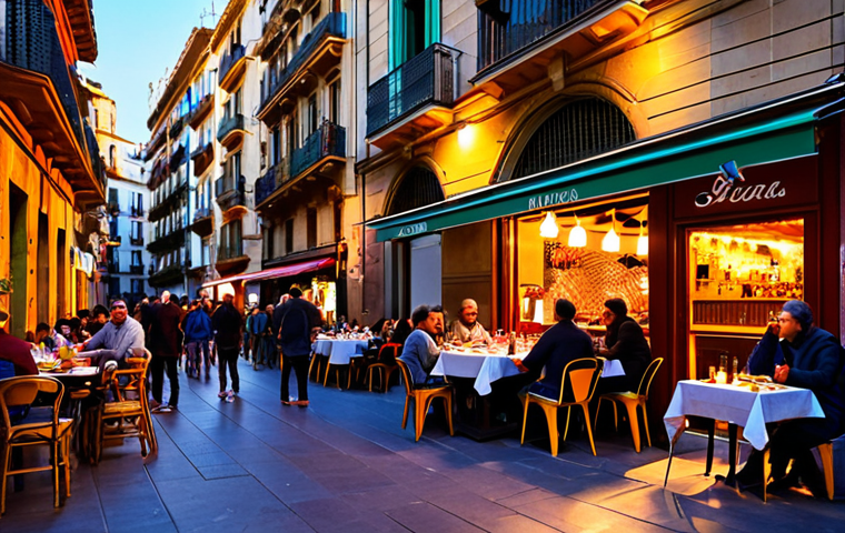 지식의 한계와 상호작용의 중요성 - **
"A vibrant street scene in Barcelona, Spain. Focus on a colorful tapas bar exterior, overflowing...