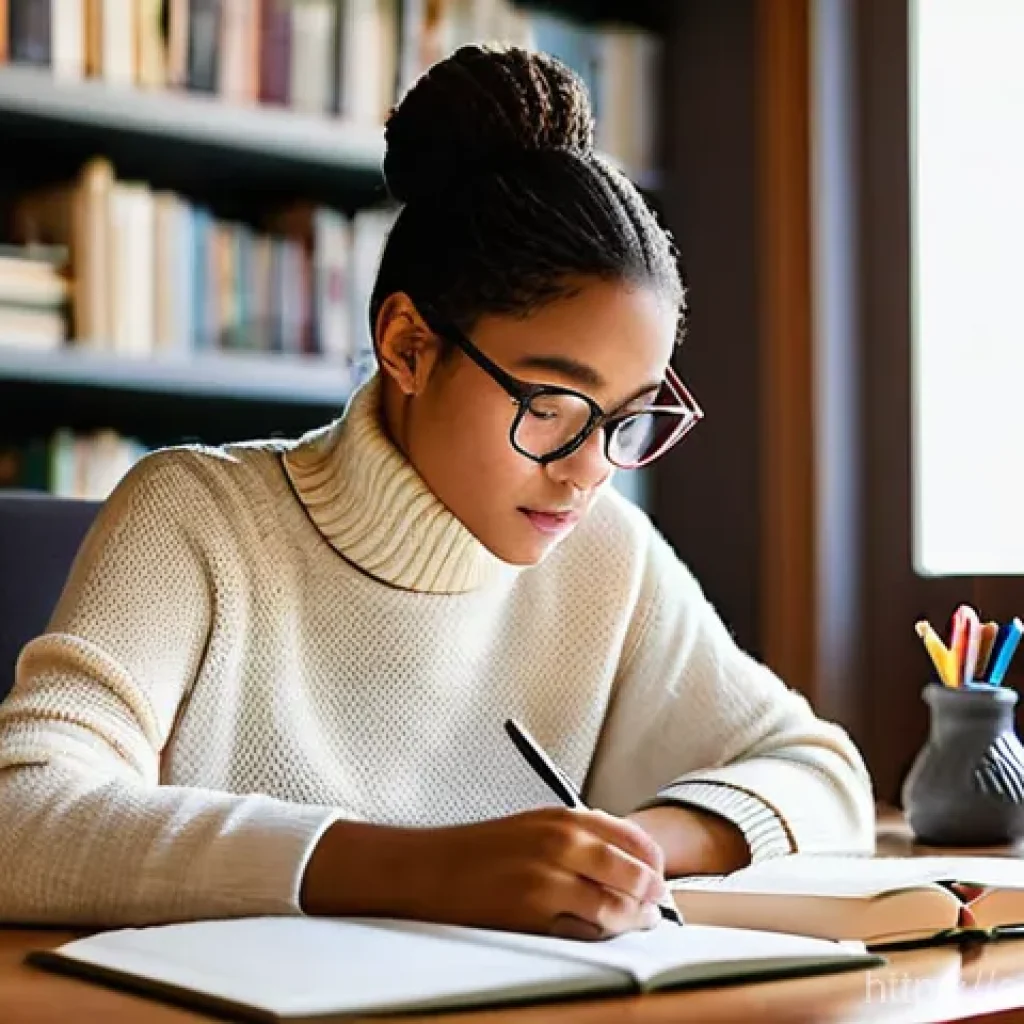 지식의 한계 극복을 위한 독서법 - **Prompt 1: Focused Study Session**
A young woman in her mid-twenties is deeply immersed in her ...